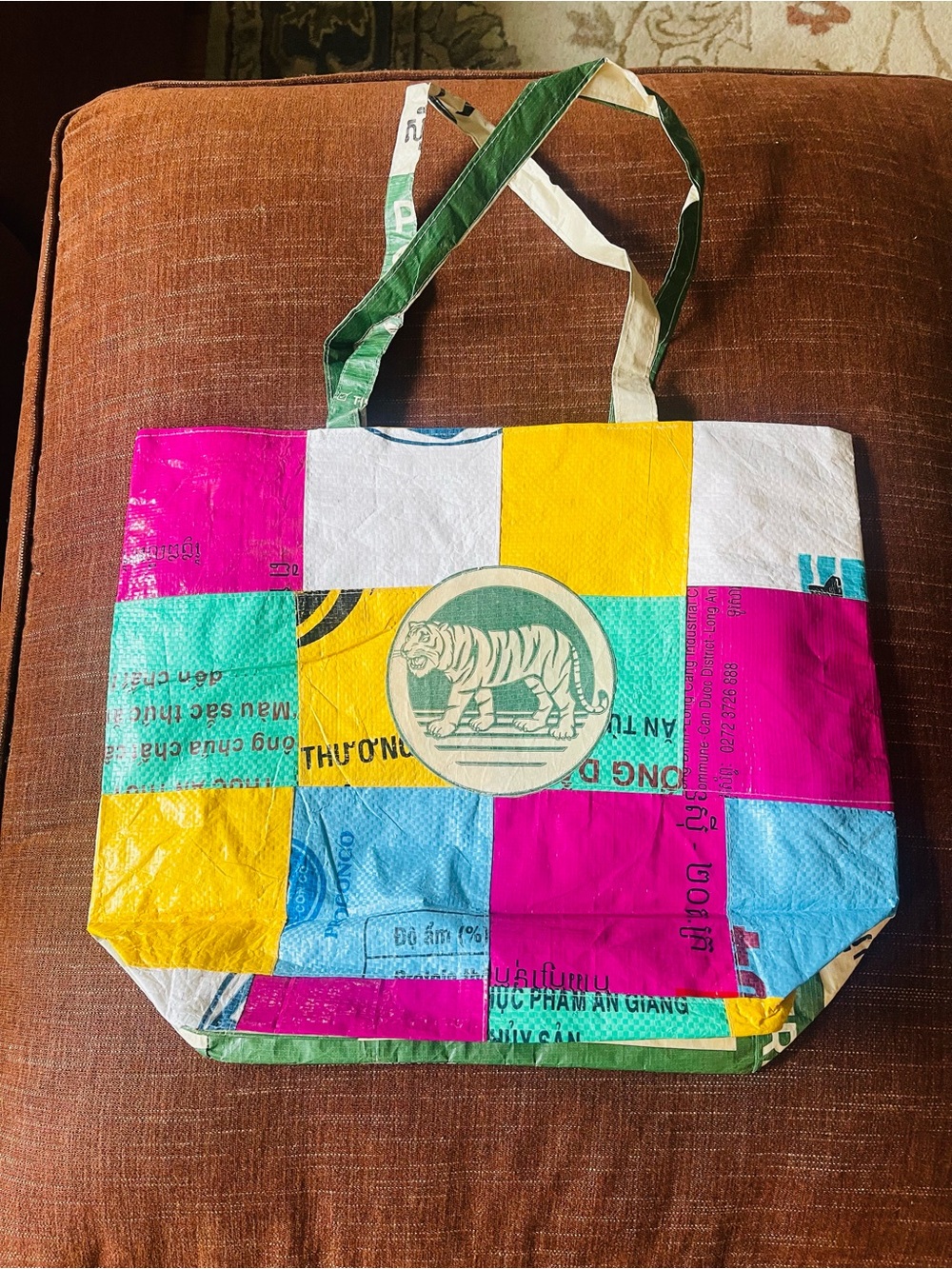 Upcycled Colorblock Tiger Tote Bag - Multicolor